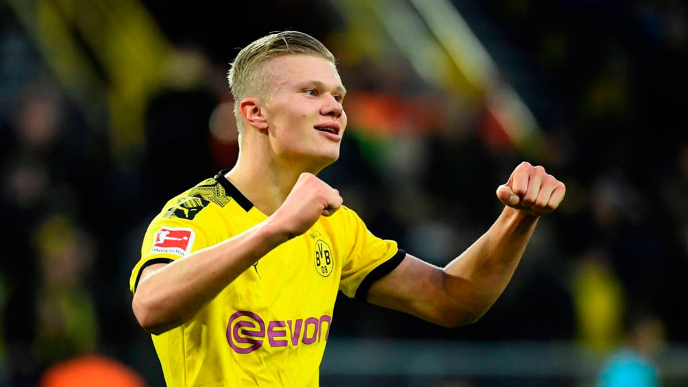 Haaland, en festejo de gol con la casaca de Borussia Dortmund