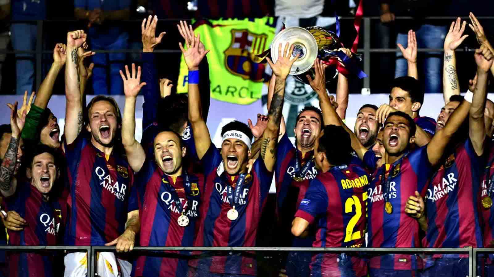 Jugadores Culés festejan campeonato de Champions