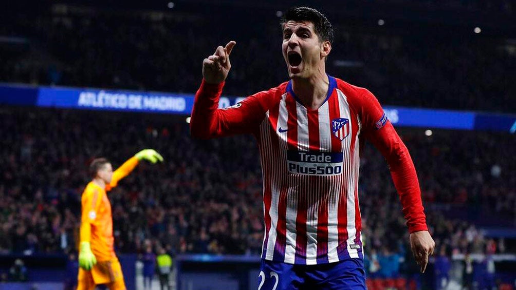 Morata festeja un gol con el Atlético en la Champions