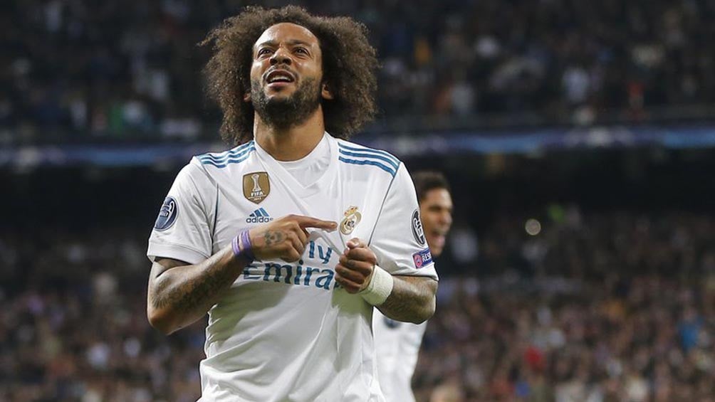 Marcelo celebra una anotación con el Real Madrid 