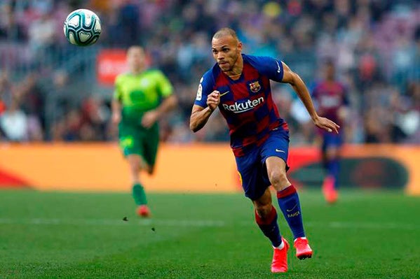 Brauthwaite, en un partido del Barcelona