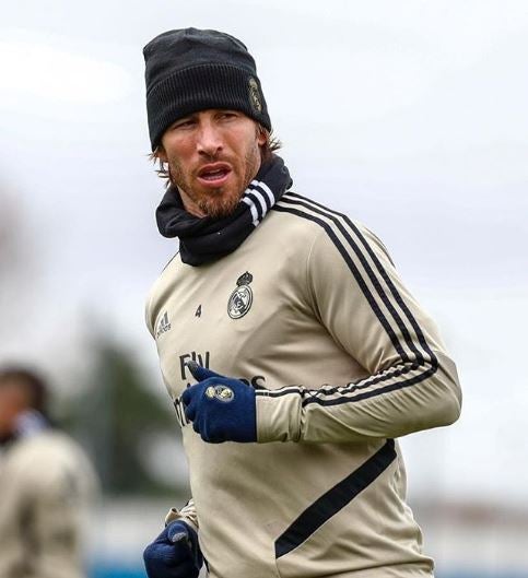 Ramos en un entrenamiento con el Real Madrid