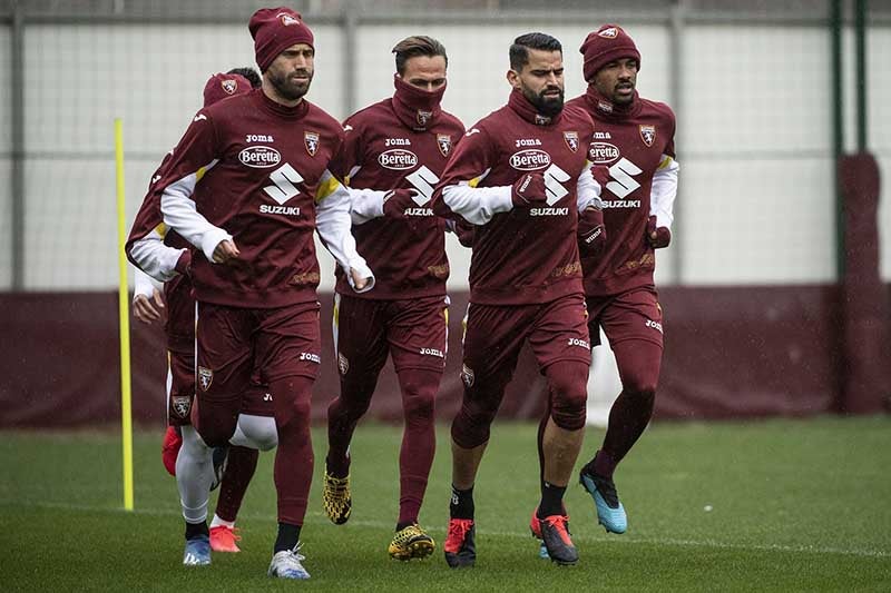 Elementos del Torino durante un entrenamiento 