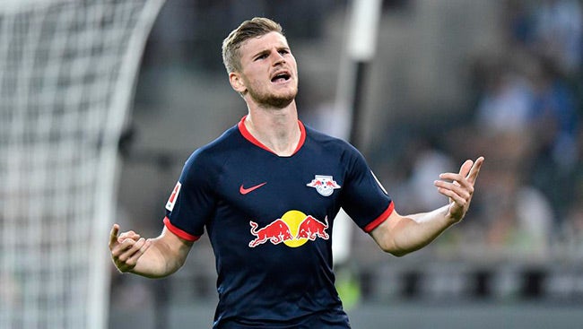 Timo Werner festeja un gol con Leipzig