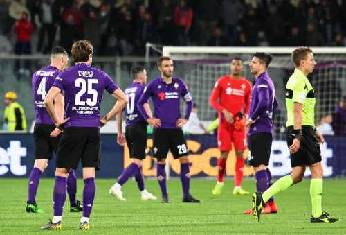 Jugadores de la 'Viola' al final de un partido