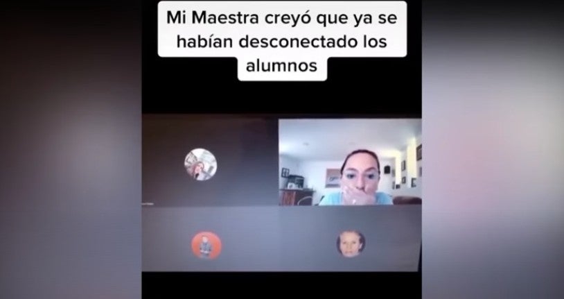 Maestra al darse cuenta que tenía el micrófono activado