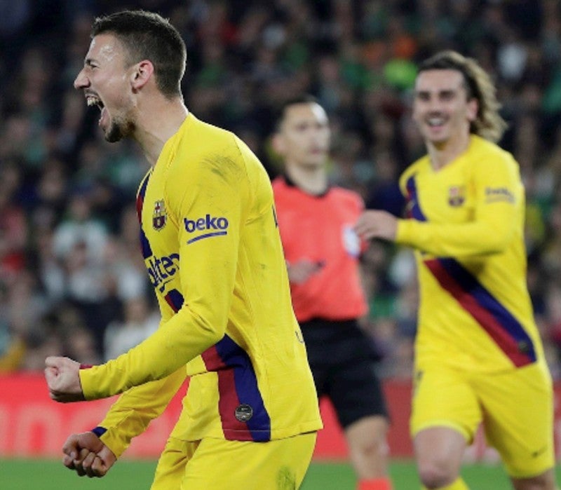 Lenglet celebra un gol con el Barcelona 