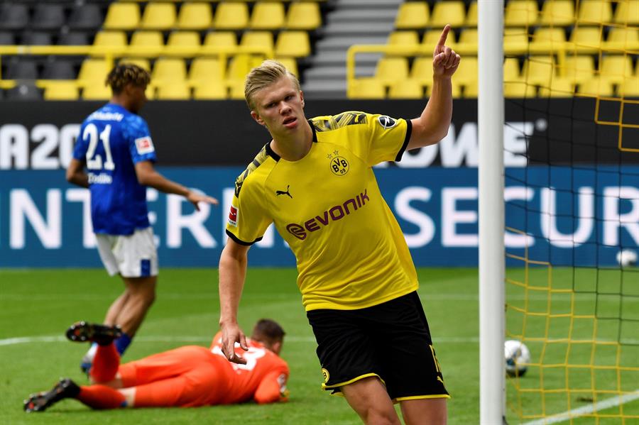 Erling Haaland celebra un gol con el Borussia Dortmund 