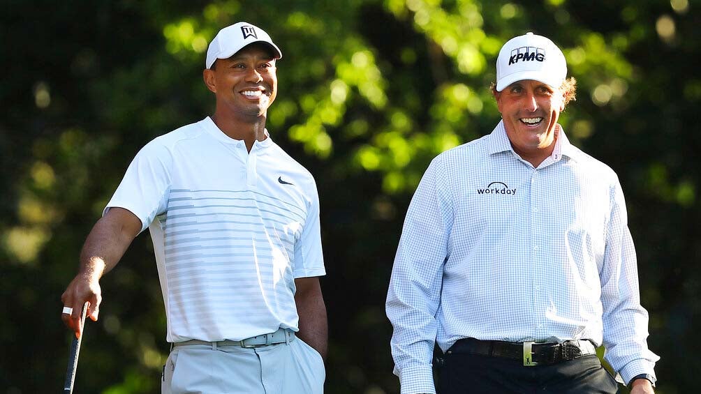 Tiger Woods y Phil MIckelson durante el Masters de Augusta