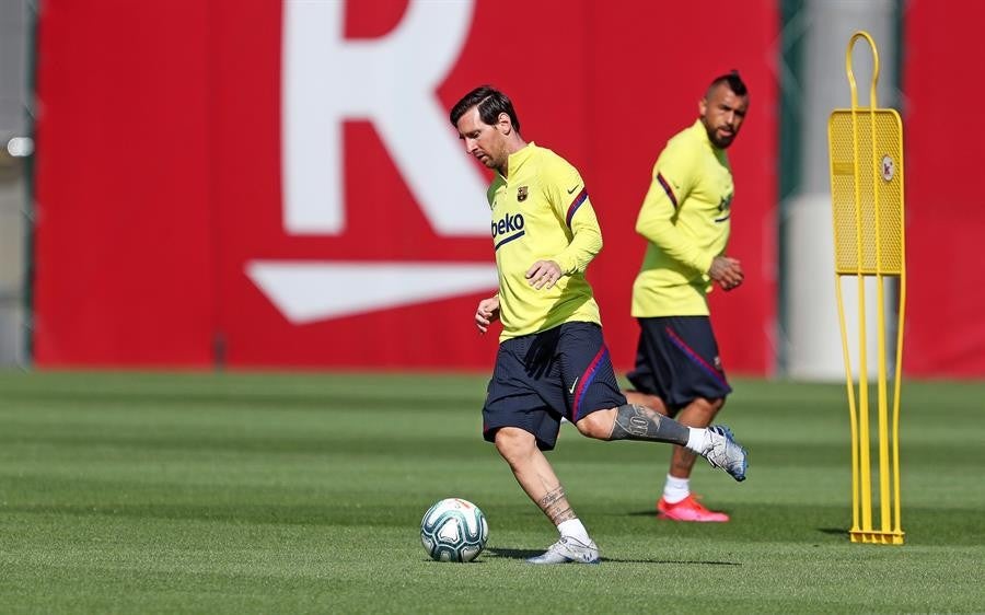 Lionel Messi durante un entrenamiento con Barcelona