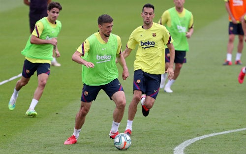 Jugadores del Barcelona en un entrenamiento