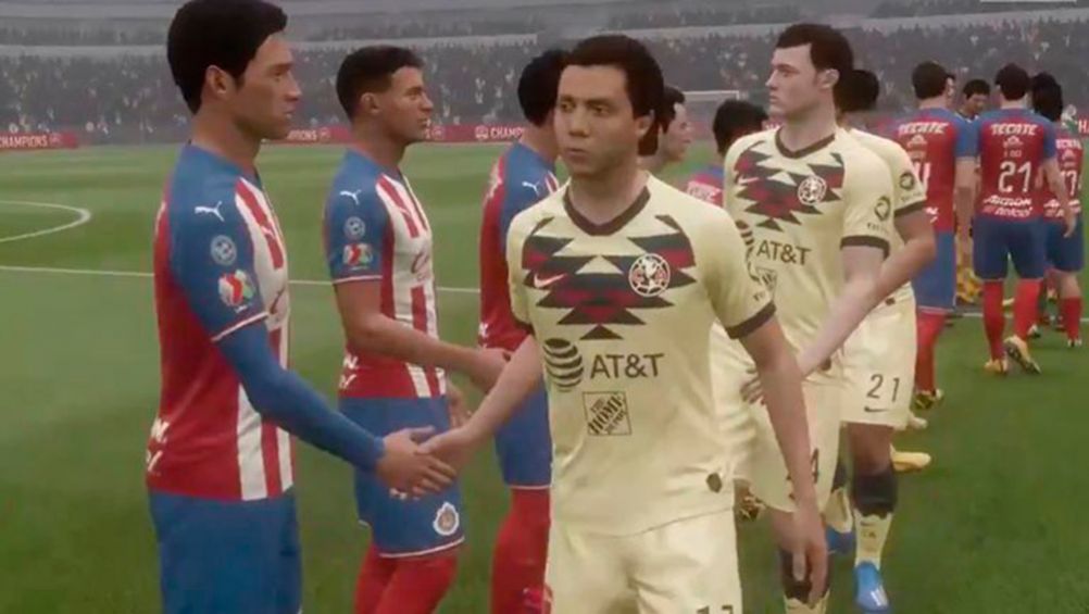 Jugadores de América y Chivas se saludan antes de un juego de eliga MX