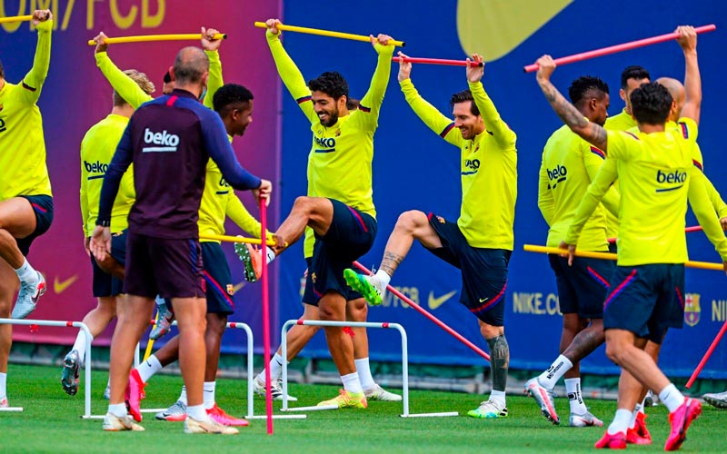 El argentino y compañía durante un entrenamiento