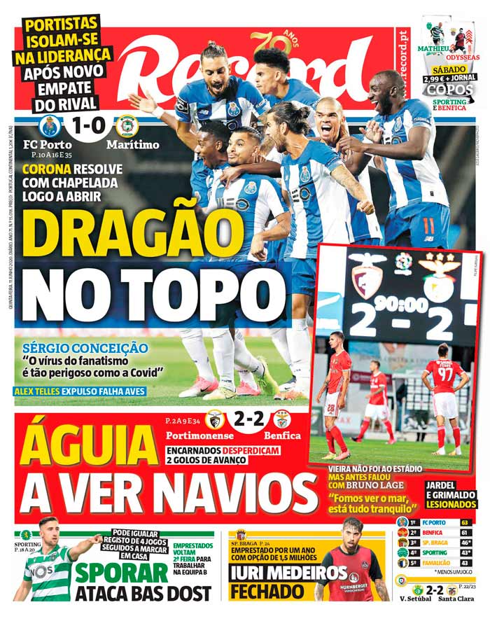 La tapa del diario Record de Portugal