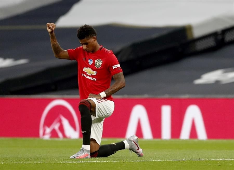 Marcus Rashford previo un partido con el Manchester United