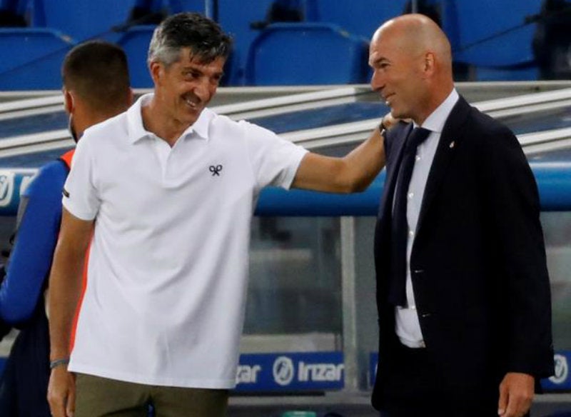 Zidane con Imano Alguacil, técnico de la Real Sociedad