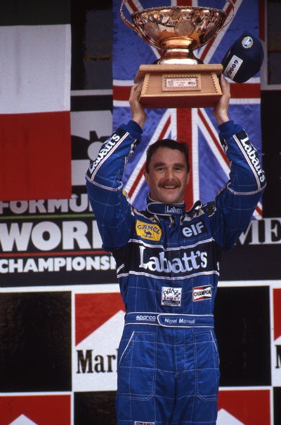 Nigel Mansell celebra tras ganar el GP de México en 1992