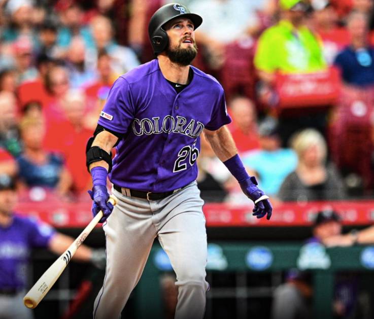 David Dahl en un juego con los Rockies 