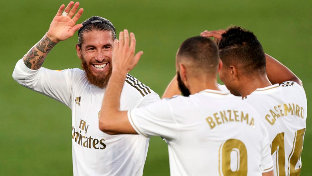 Ramos celebra un gol del Real Madrid