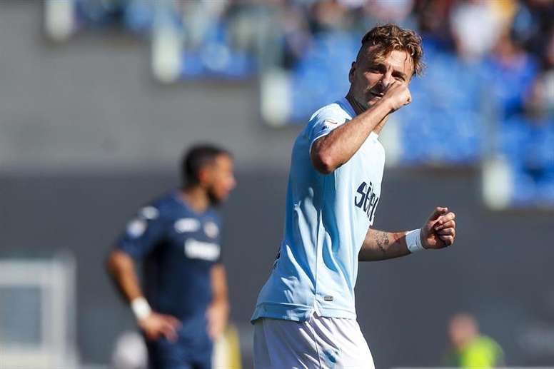 Ciro Immobile celebrando una anotación con la Lazio