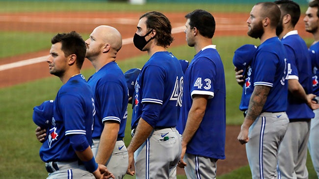 Jugadores de Toronto Blue Jays, en un juego de pretemporada