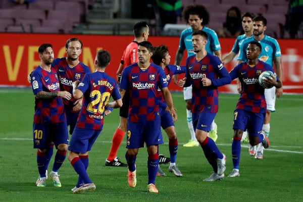 Jugadores del Barça celebran un gol