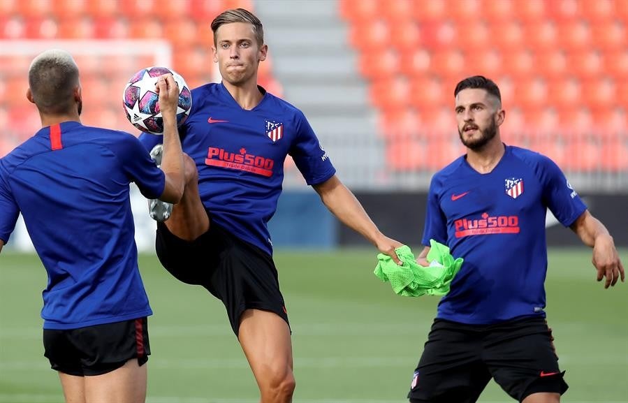 Llorente en un entrenamiento con los 'Colchoneros' 