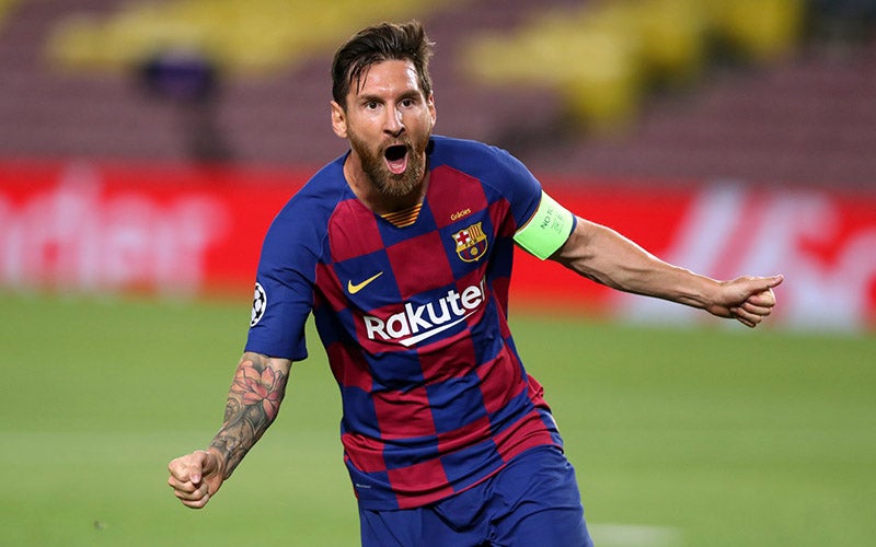 Lionel Messi festeja un gol con el Barcelona 