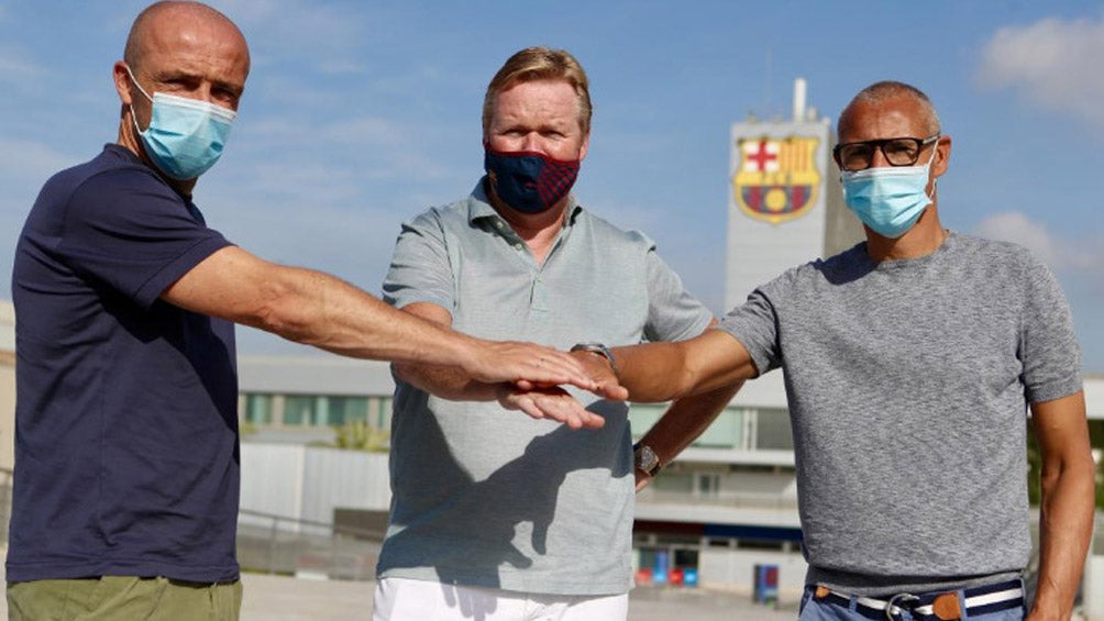 Alfred Schreuder, Ronald Koeman y Henrik Larsson en Barcelona 