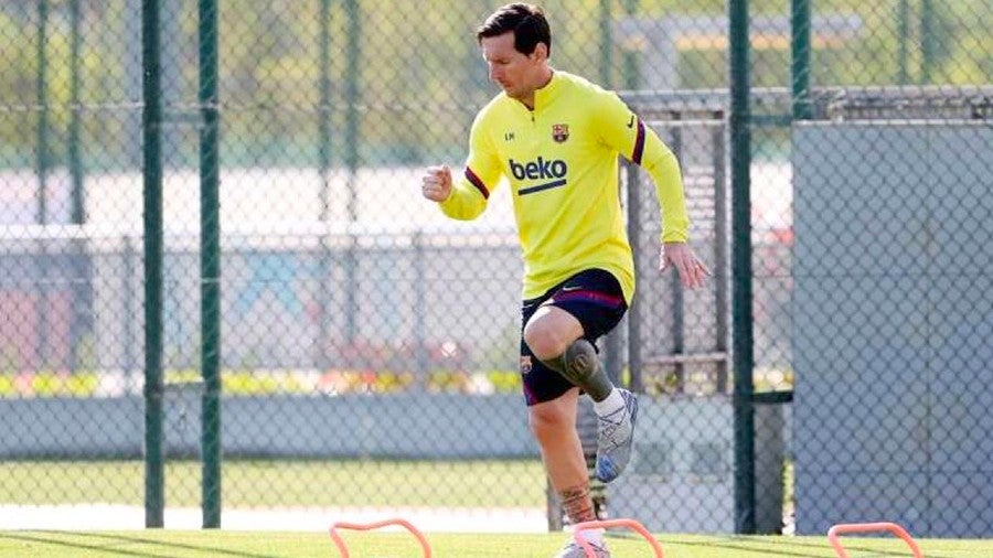 Lionel Messi durante un entrenamiento con Barcelona