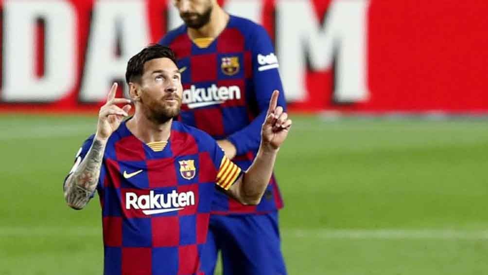 Messi festeja una diana con el Barcelona