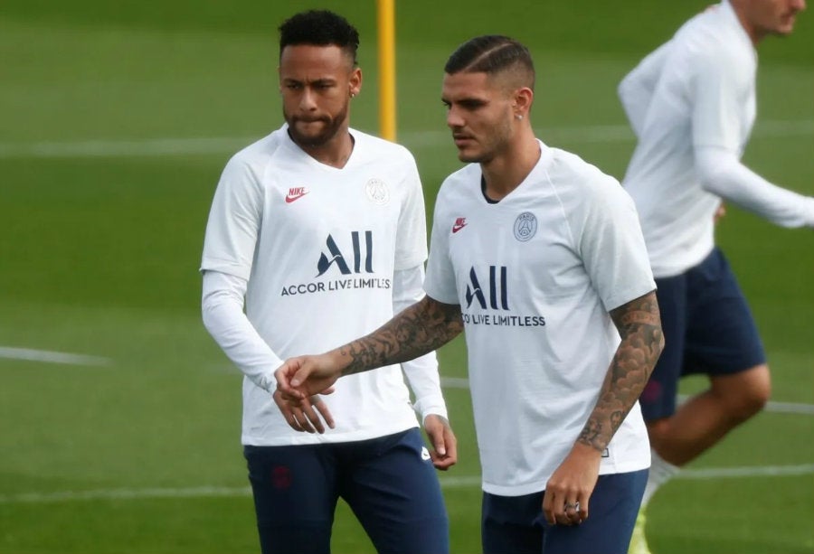 El argentino en entrenamiento con Neymar