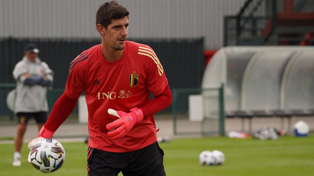 Thibaut Courtois, en un entrenamiento con Bélgica 