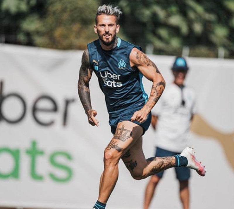 Benedetto en un entrenamiento con el Olympique