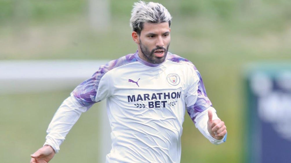 Kun Agüero durante un entrenamiento con el Manchester City 