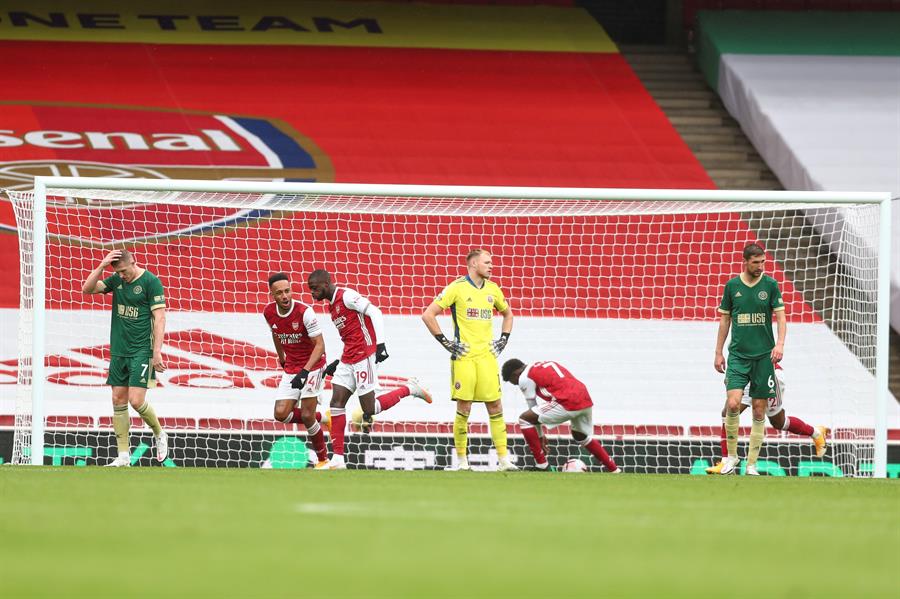 Nicolas Pepe festeja anotación contra el Sheffield United 