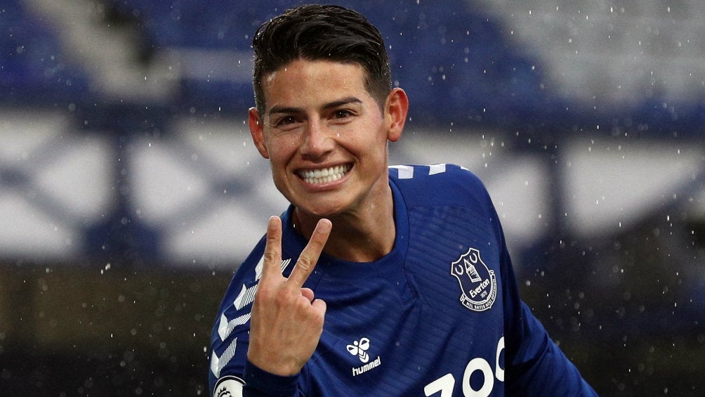 James Rodríguez en festejo con Everton