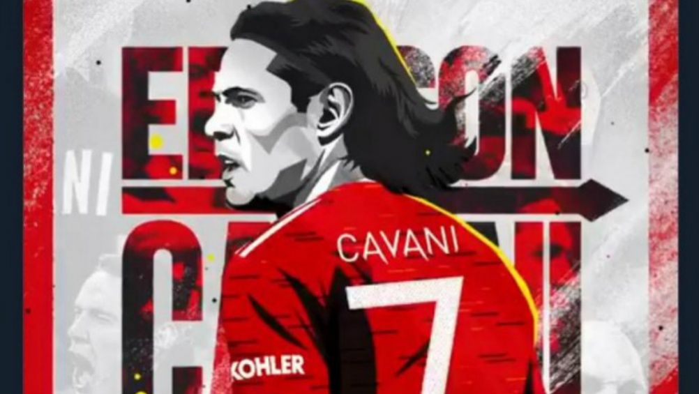 Cavani con el dorsal 7 en Manchester United