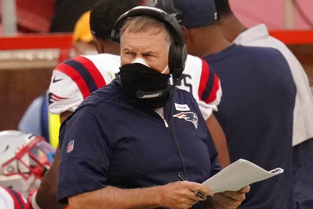 Bill Belichick en un partido de los Patriotas