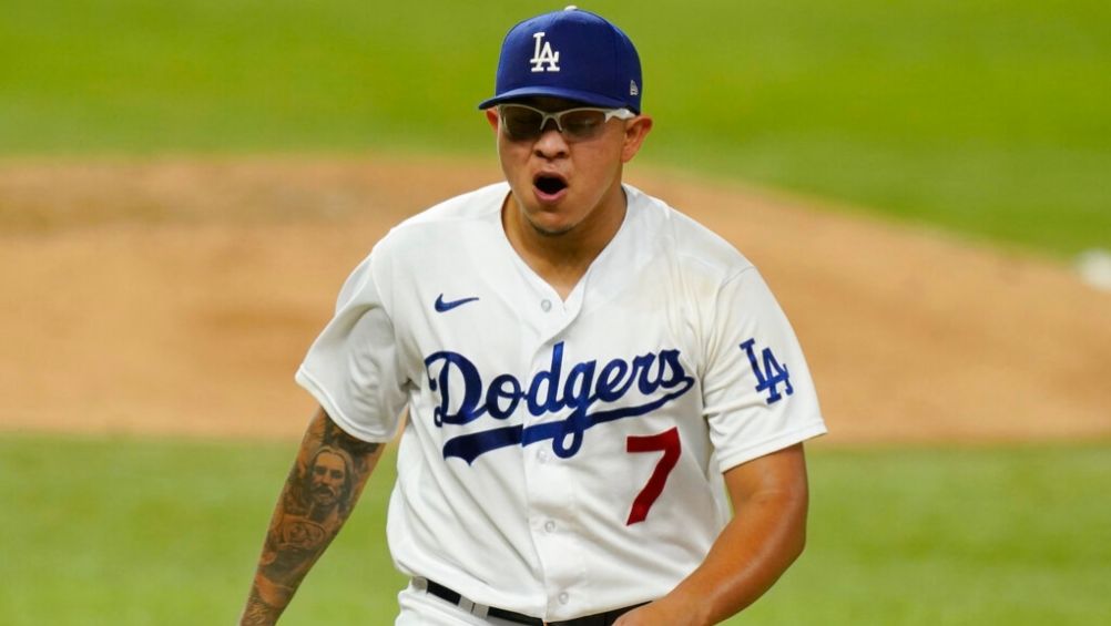 Julio Urías en el último juego de la Serie de Campeonato con los Dodgers