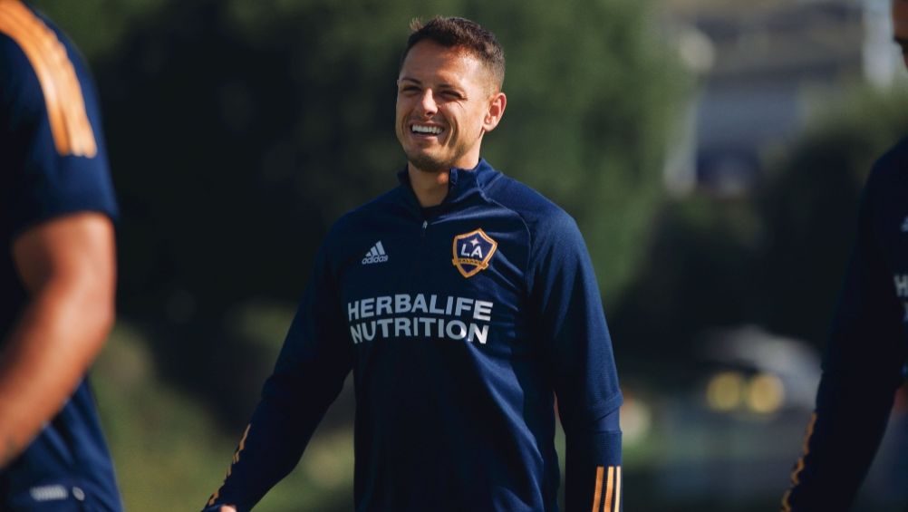 Javier Hernández en un entrenamiento del Galaxy