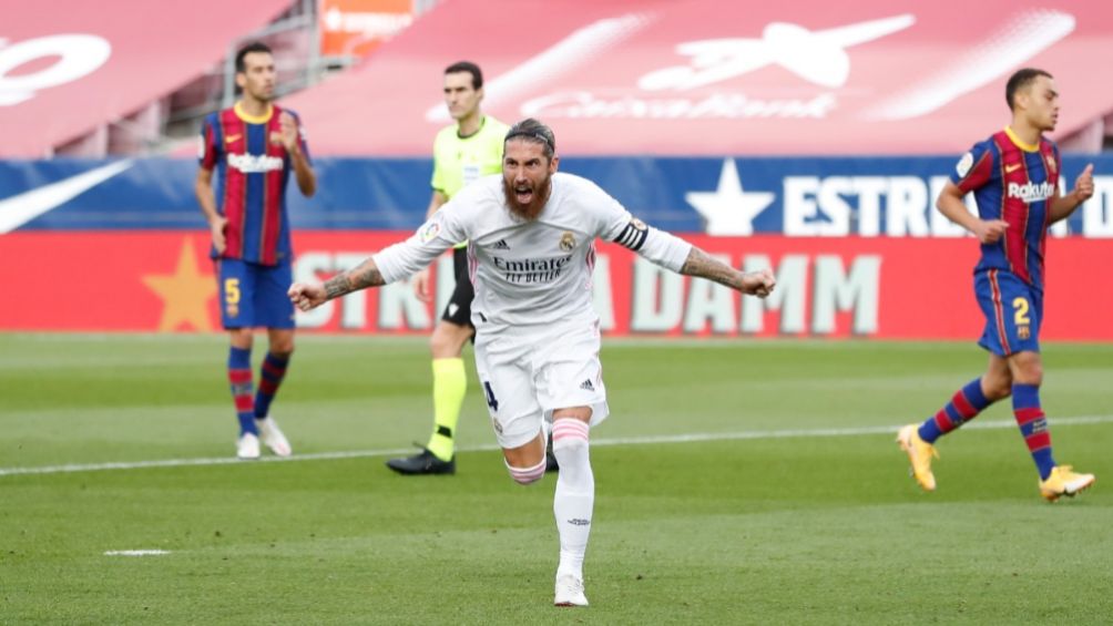 Sergio Ramos festejando su gol anotado ante el Barcelona