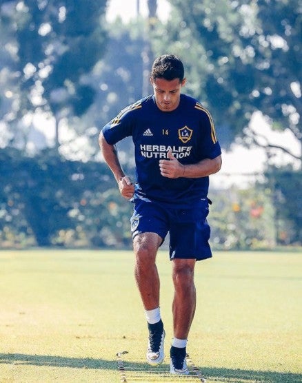 Javier Hernández durante un entrenamiento con Galaxy