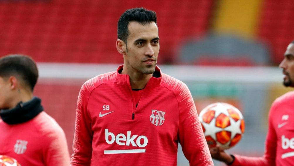 Sergio Busquets en un entrenamiento del Barcelona