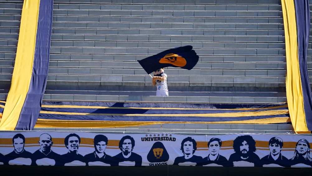 Goyo, mascota de Pumas, en la tribuna del Olímpico Universitario