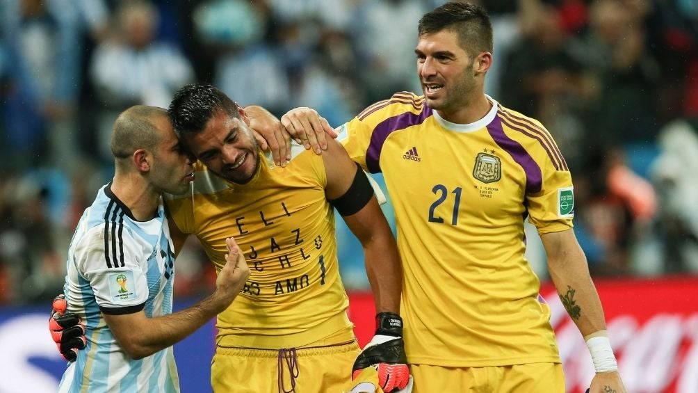 Mariano Andujar con Sergio Romero y Mascherano en Brasil 2014