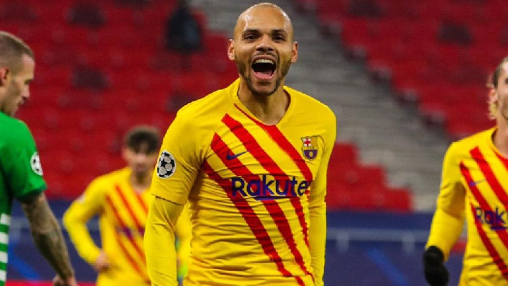 Martin Braithwaite celebra un tanto en Champions League 