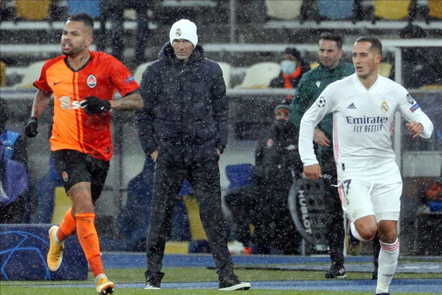 Zidane en el partido más reciente del Madrid ante el Shakhtar