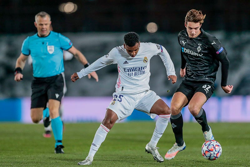 Rodrygo durante el duelo de Champions League 