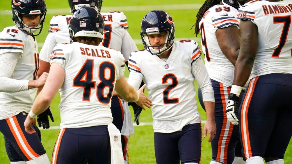 Jugadores de Bears celebran en victoria vs Vikings